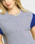 Ocean Stripe Ruffle Sleeve Peplum Top