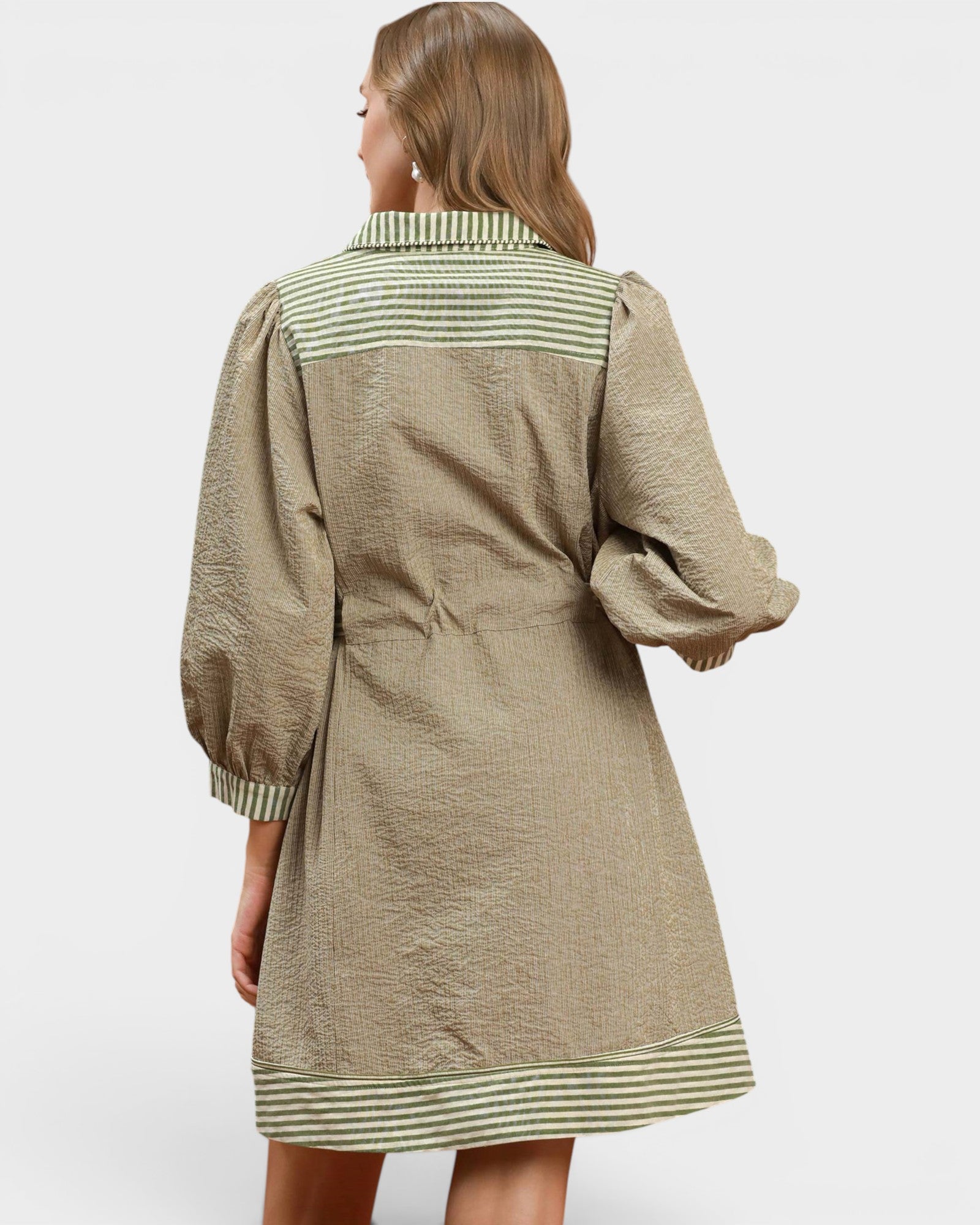 Olive Striped Tie Waist Mini Dress