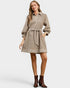 Brown Striped Tie Waist Mini Dress