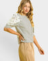 Ivory & Charcoal Striped Lace Sleeve Blouse