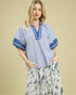 Blue & White Stripe Mandarin Neck Blouse