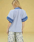 Blue & White Stripe Mandarin Neck Blouse