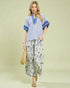 Blue & White Stripe Mandarin Neck Blouse