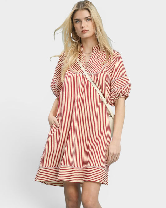Red Stripe Cotton Mini Dress
