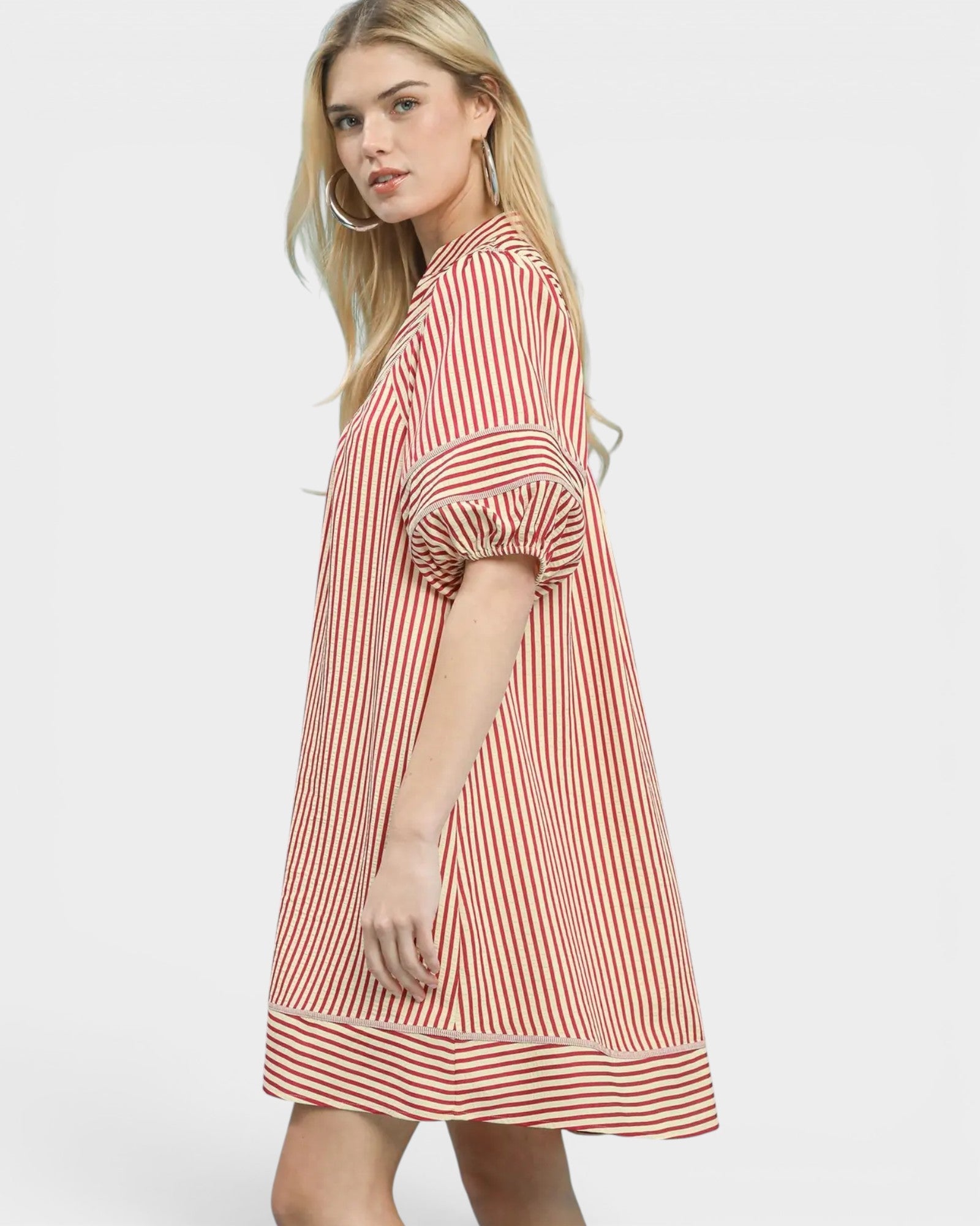 Raspberry Stripe Cotton Mini Dress