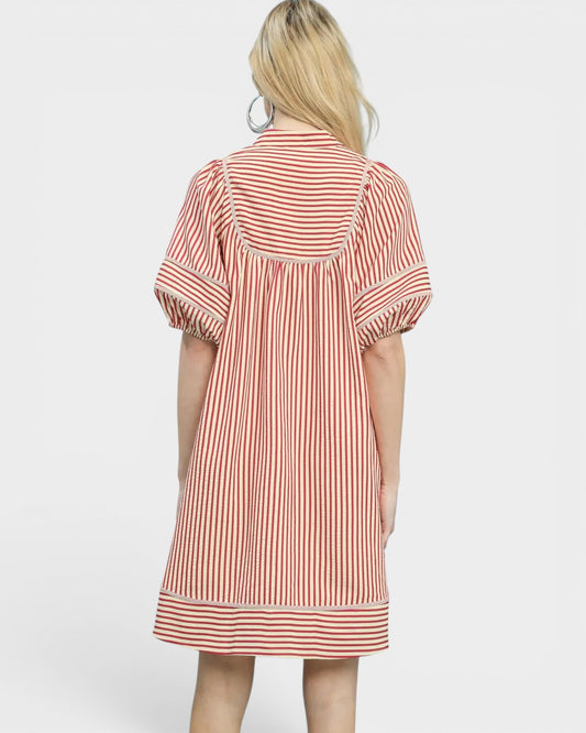 Red Stripe Cotton Mini Dress