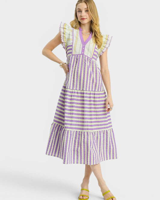 Lavender Stripe Midi Dress