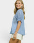 Dusty Blue Puff Sleeve Button Blouse