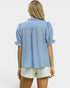 Dusty Blue Puff Sleeve Button Blouse