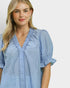 Dusty Blue Puff Sleeve Button Blouse