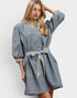Denim Blue Striped Tie Waist Mini Dress