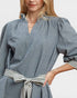 Denim Blue Striped Tie Waist Mini Dress