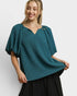 Teal Textured Puff Sleeve Top