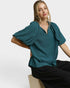 Teal Textured Puff Sleeve Top