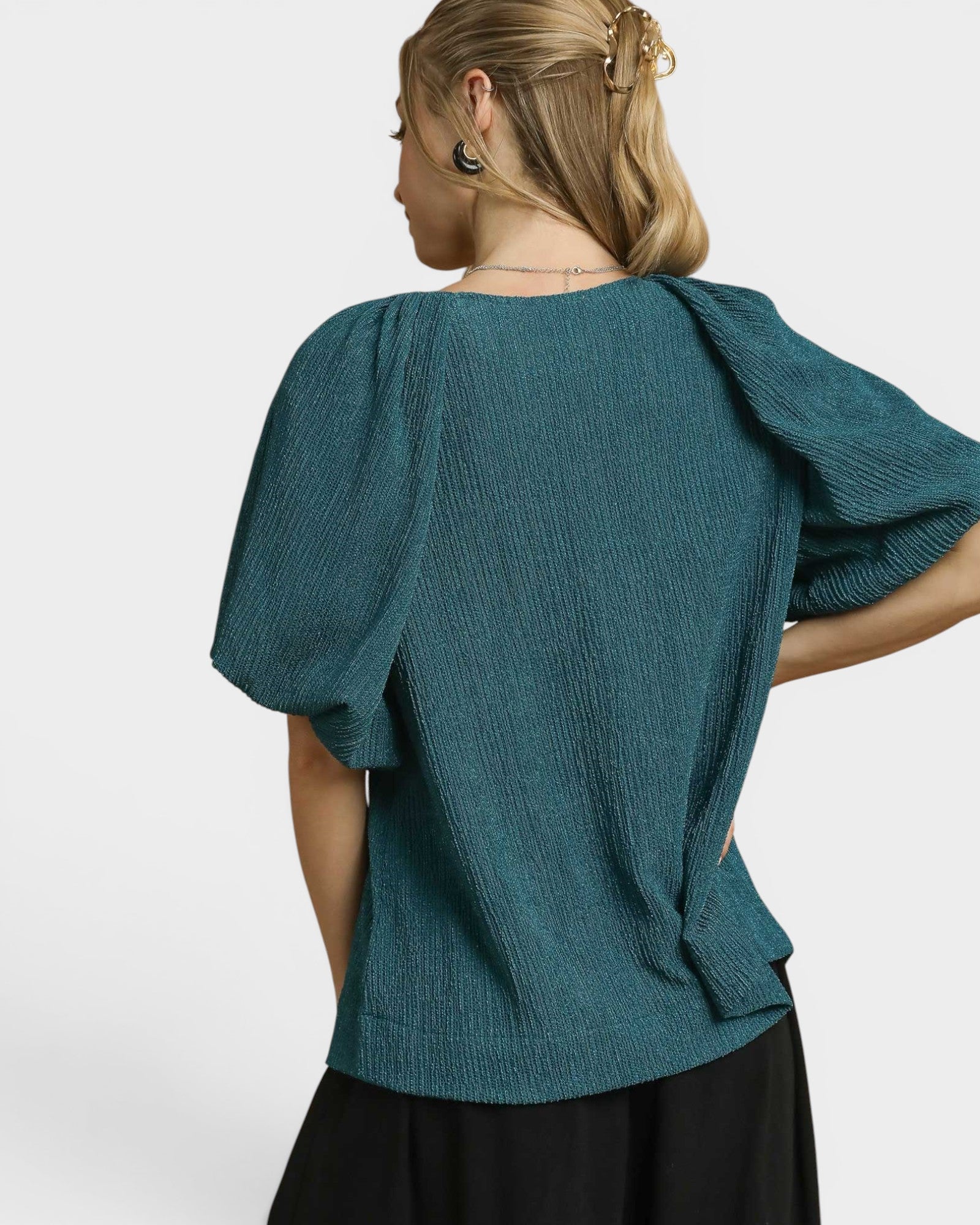 Teal Textured Puff Sleeve Top
