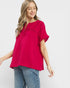 Raspberry Cotton Gauze Split Neck Blouse