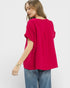 Raspberry Cotton Gauze Split Neck Blouse