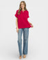 Raspberry Cotton Gauze Split Neck Blouse