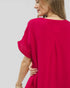 Raspberry Cotton Gauze Split Neck Blouse