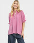 Dusty Pink Embroidered Yoke Textured Blouse