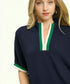 Navy & Green Contrast Trim Knit Top