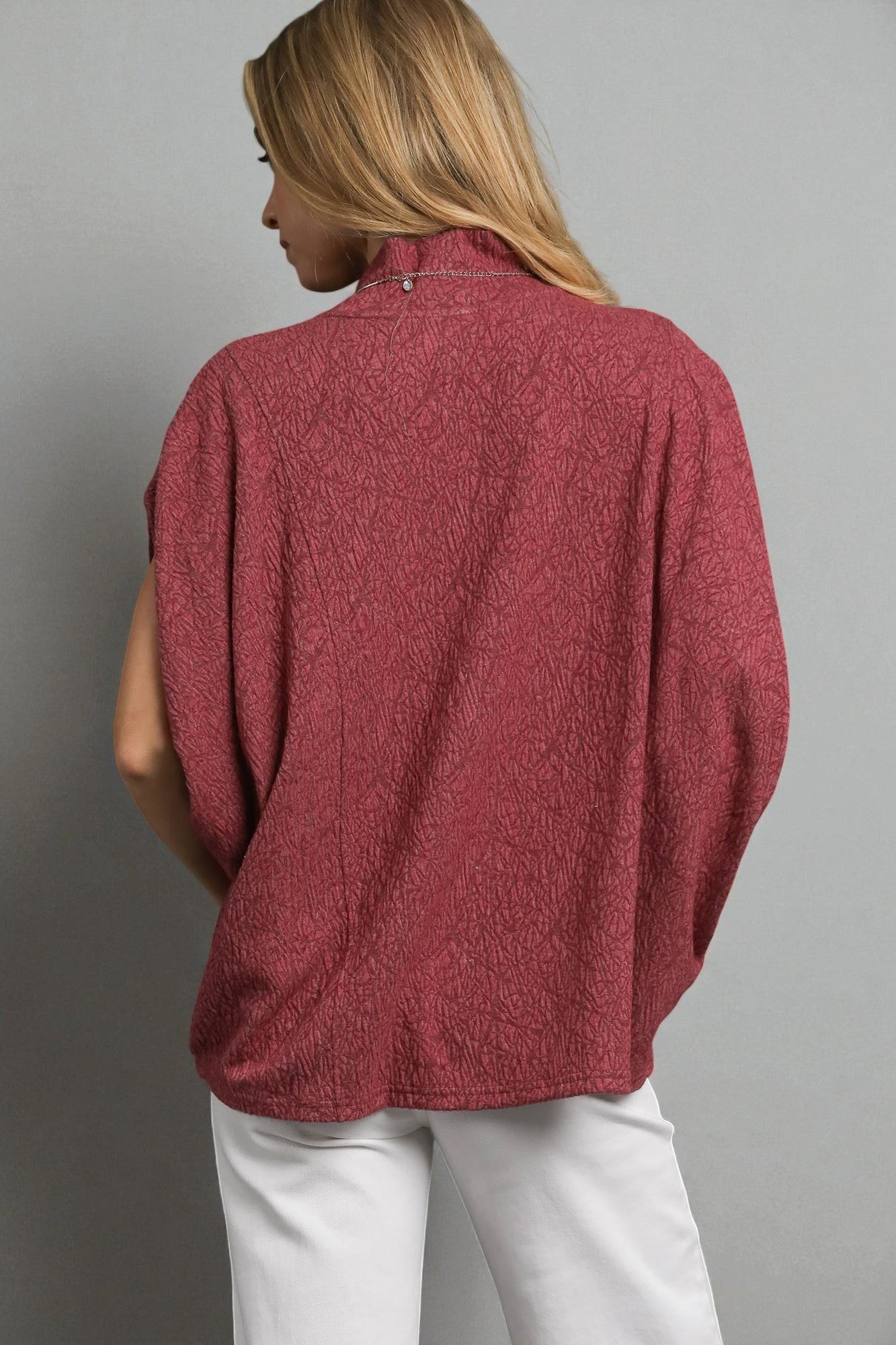 Wine Textured Mock Neck Top