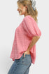 Coral Pink Textured Puff Sleeve Blouse