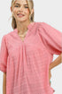 Coral Pink Textured Puff Sleeve Blouse