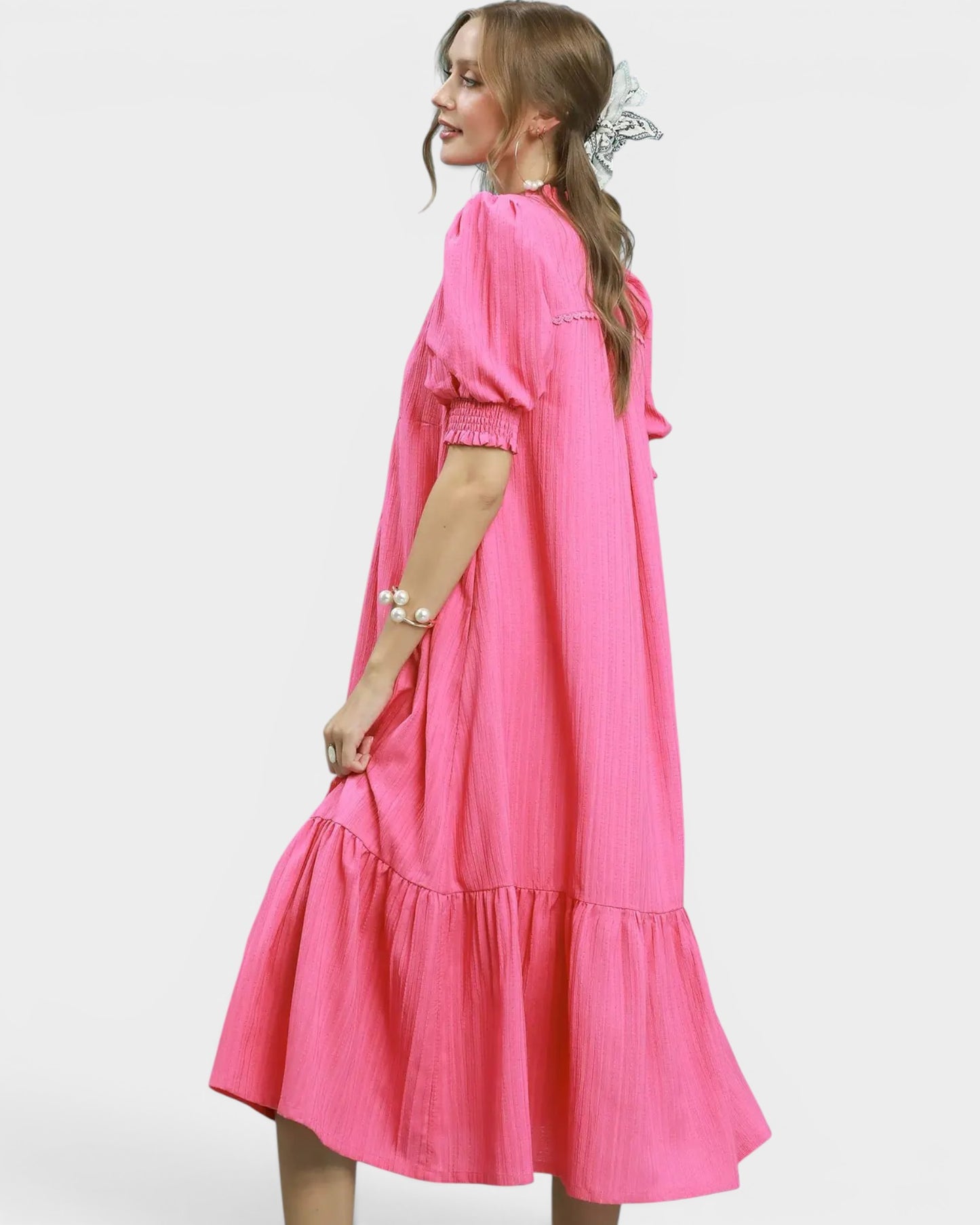 Hot Pink Tiered Midi Dress