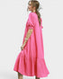 Hot Pink Tiered Midi Dress