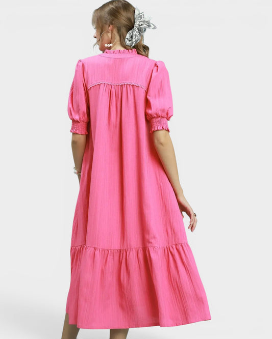 Hot Pink Tiered Midi Dress