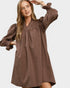 Chocolate Ruffle Neck Shift Dress