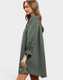 Stone Blue Ruffle Neck Shift Dress