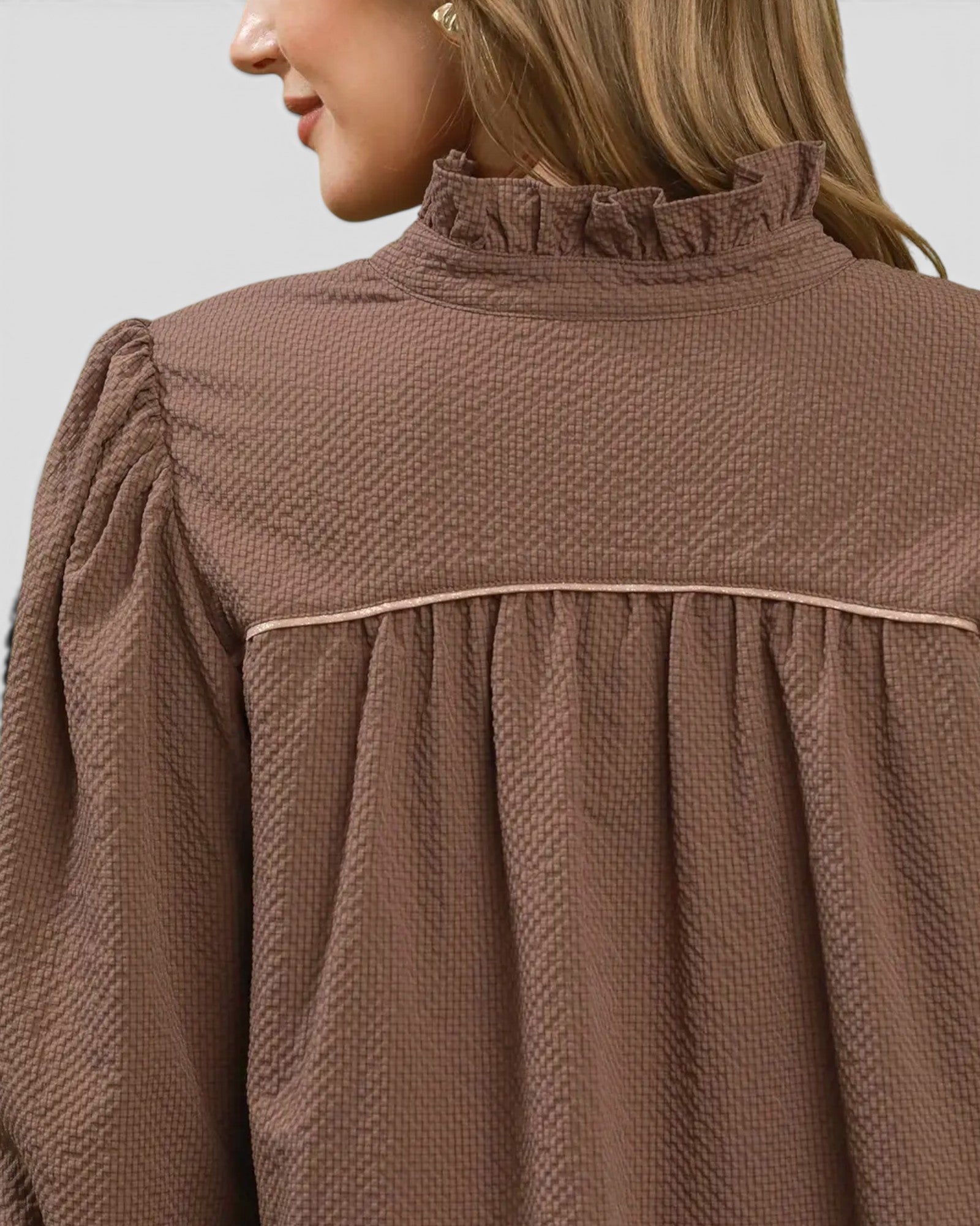 Chocolate Ruffle Neck Shift Dress
