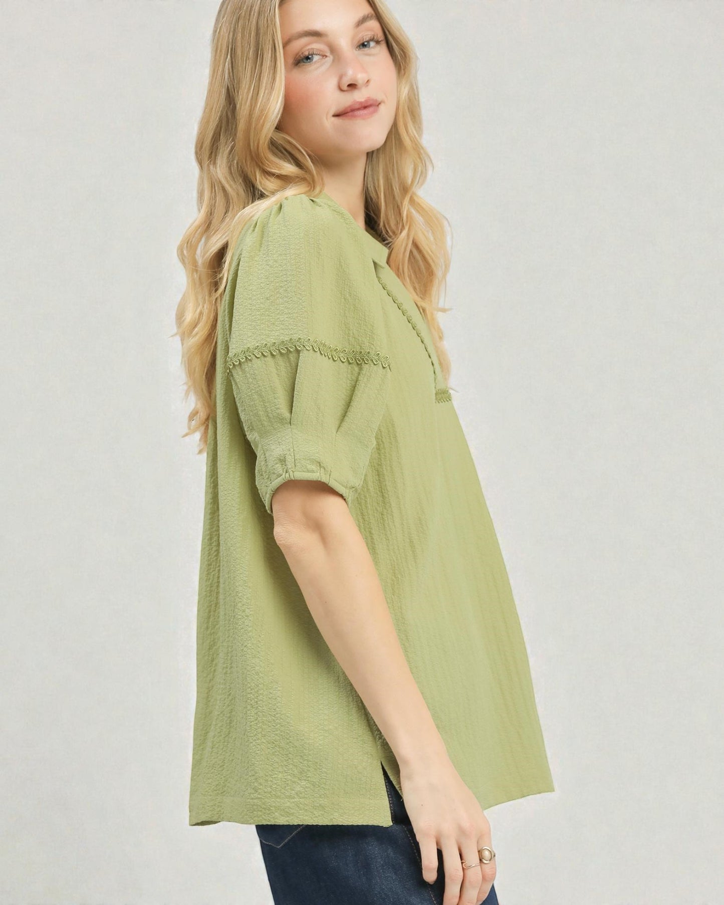 Olive Embroidered V-Neck Blouse