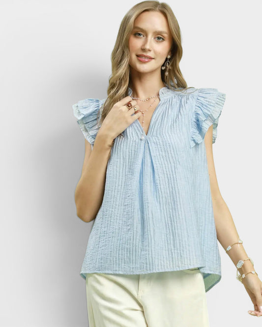 Powder Blue Ruffle Sleeve Top