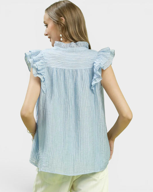 Powder Blue Ruffle Sleeve Top