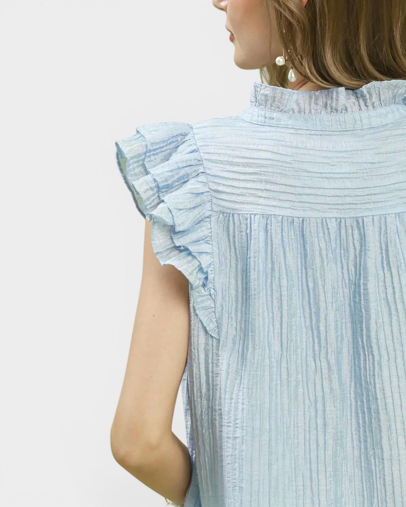 Powder Blue Ruffle Sleeve Top