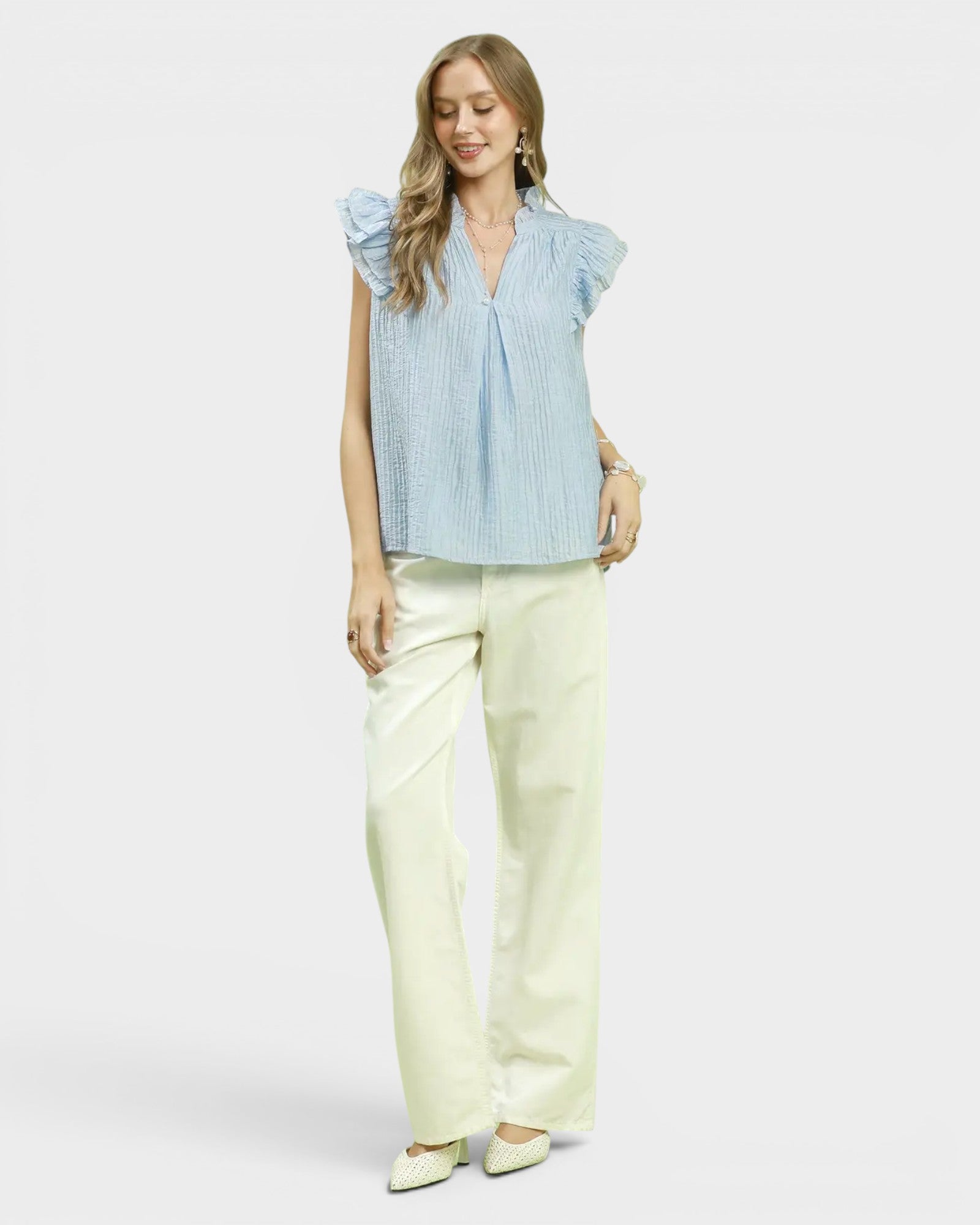 Powder Blue Ruffle Sleeve Top