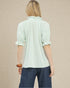 Soft Mint Textured Split-Neck Ruffle Sleeve Top