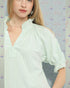 Soft Mint Textured Split-Neck Ruffle Sleeve Top