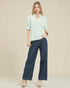 Soft Mint Textured Split-Neck Ruffle Sleeve Top