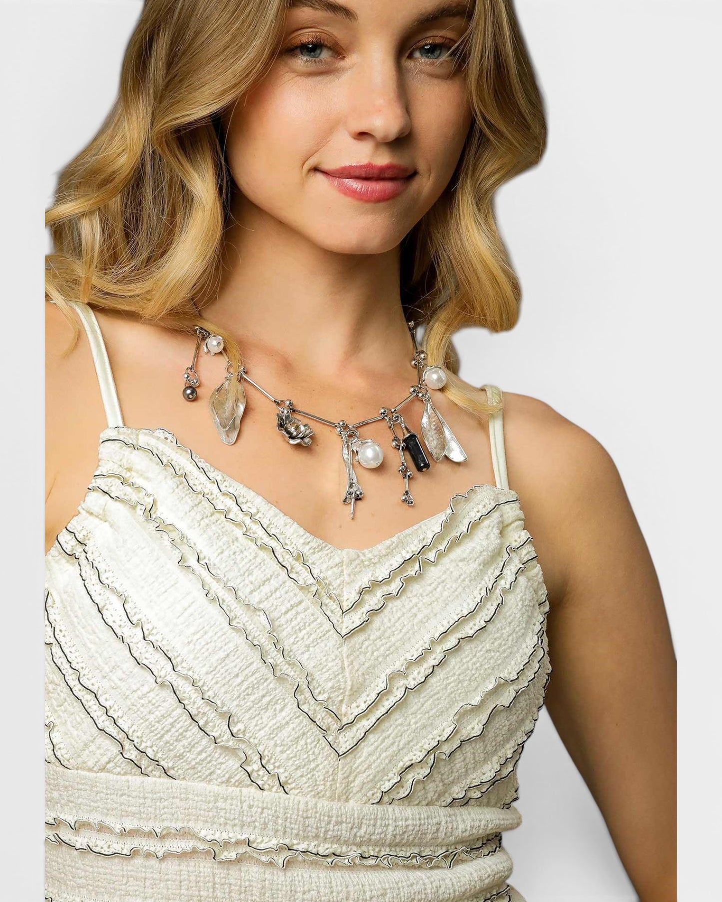 Ivory Textured Ruffle Cami Top
