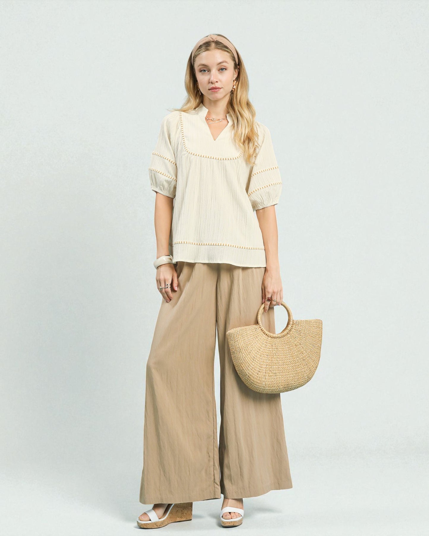 Cream Embroidered Trim Blouse