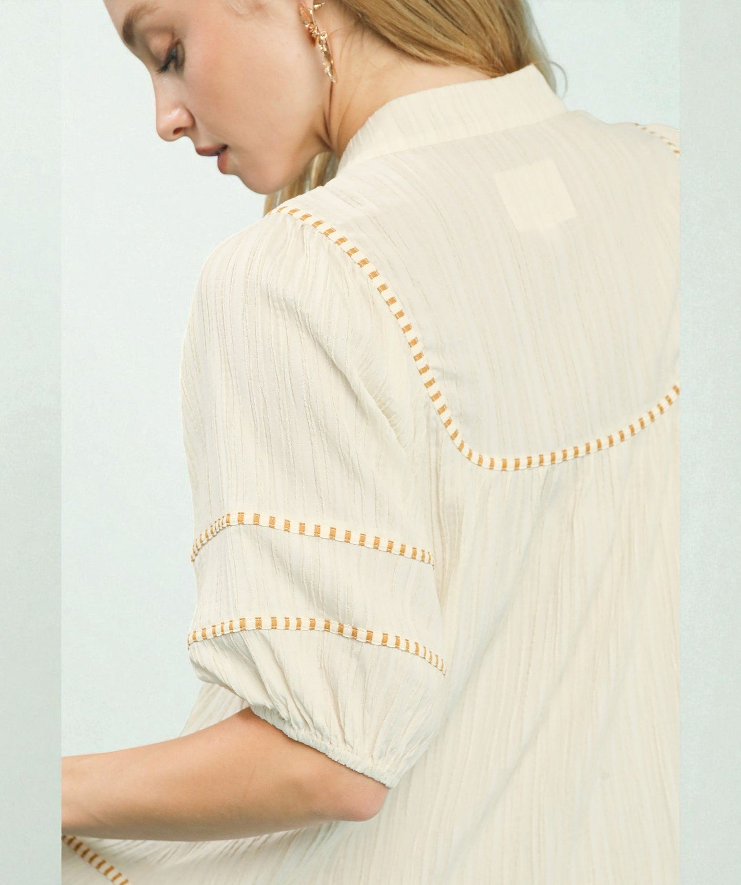 Cream Embroidered Trim Blouse