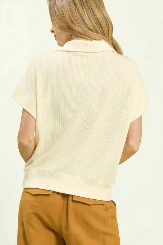 Cream & Green Half Zip Knit Top
