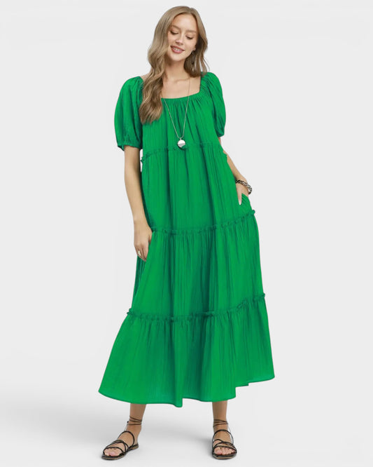 Kelly Green Tiered Midi Dress