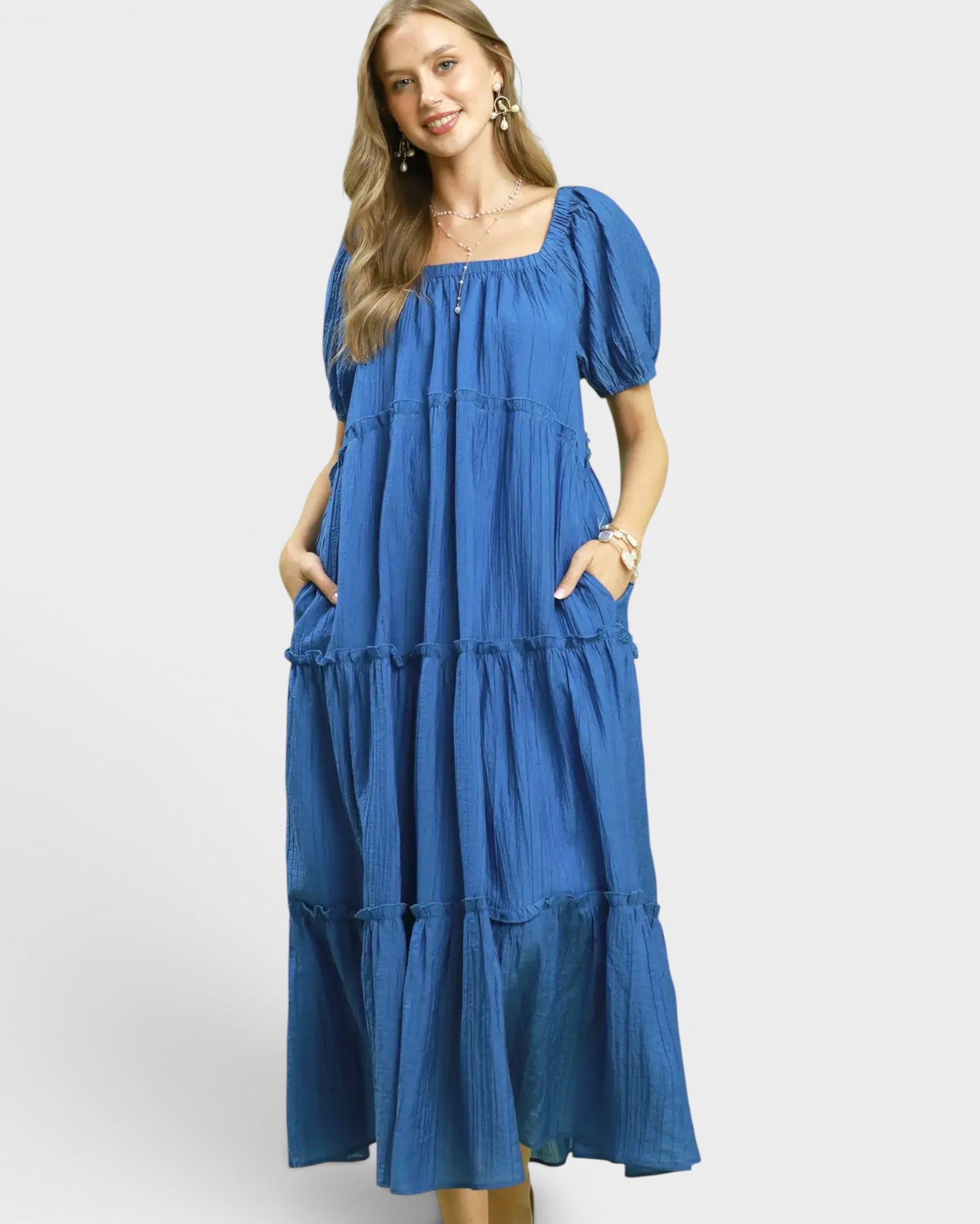 Denim Blue Tiered Midi Dress