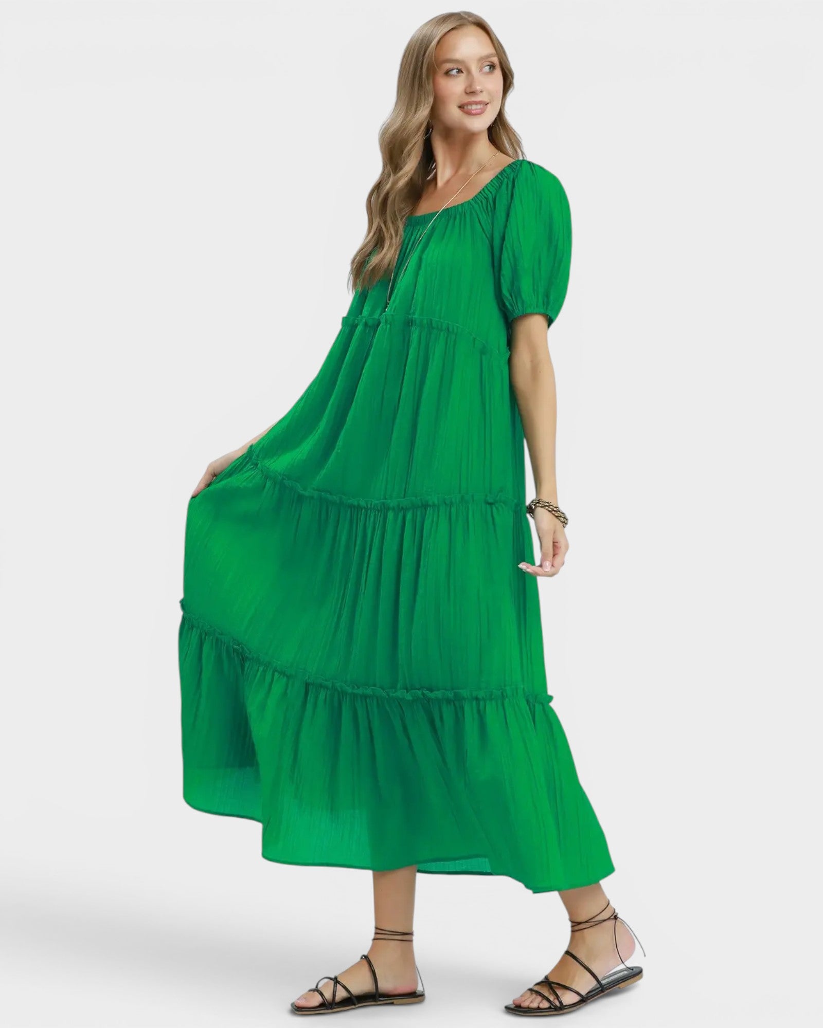 Kelly Green Tiered Midi Dress