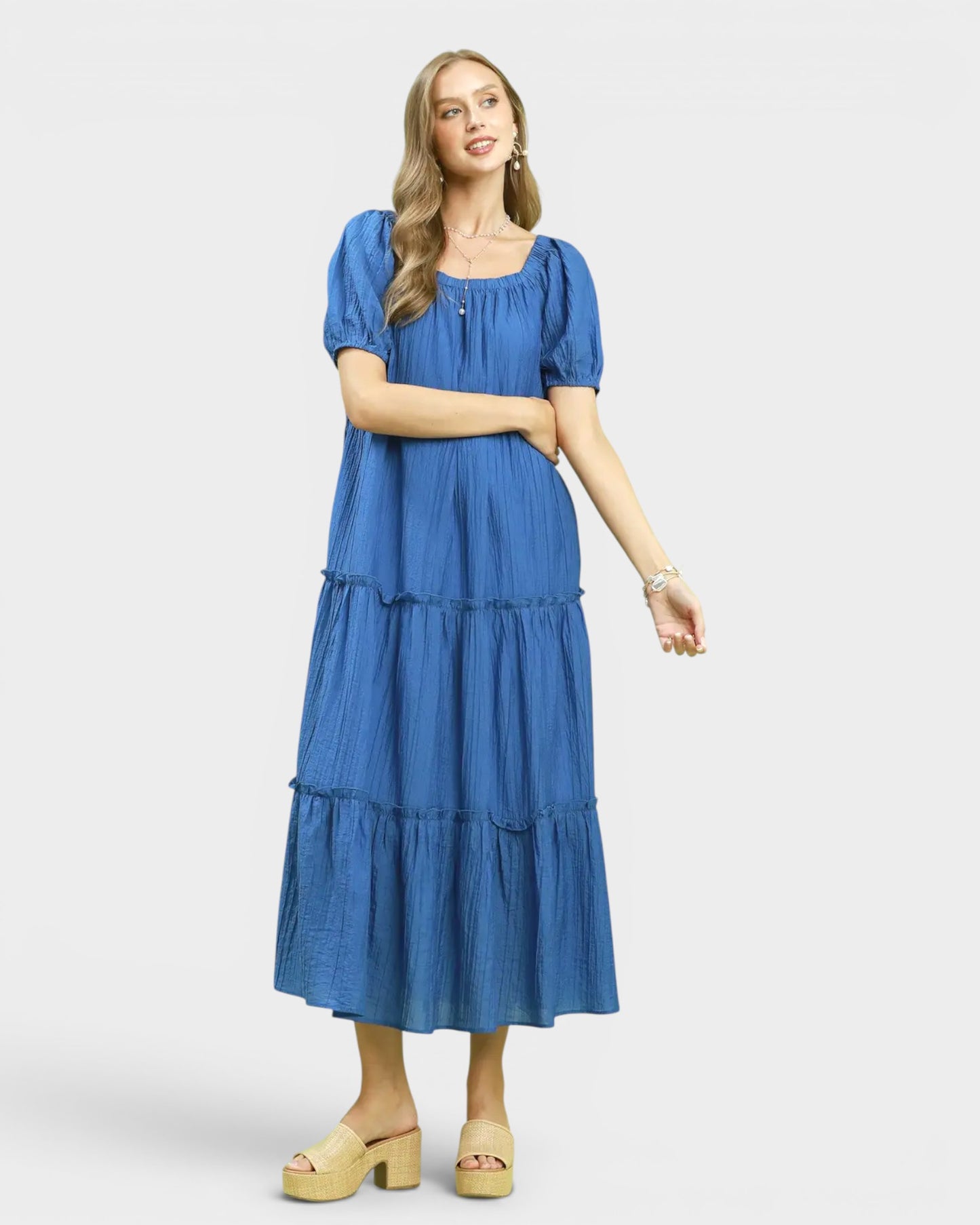 Denim Blue Tiered Midi Dress